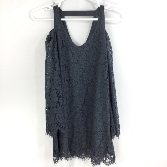 Chaser Mini Dress Gray Lace Cold Shoulder - Picture 1 of 6